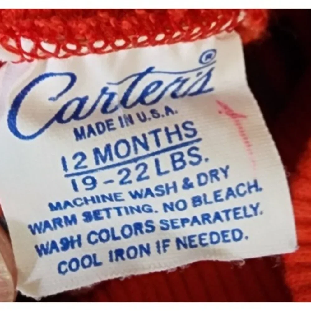 Vintage Carters‎ Baby Size 12M Red Striped Turtleneck Long Sleeve Shirt USA Made